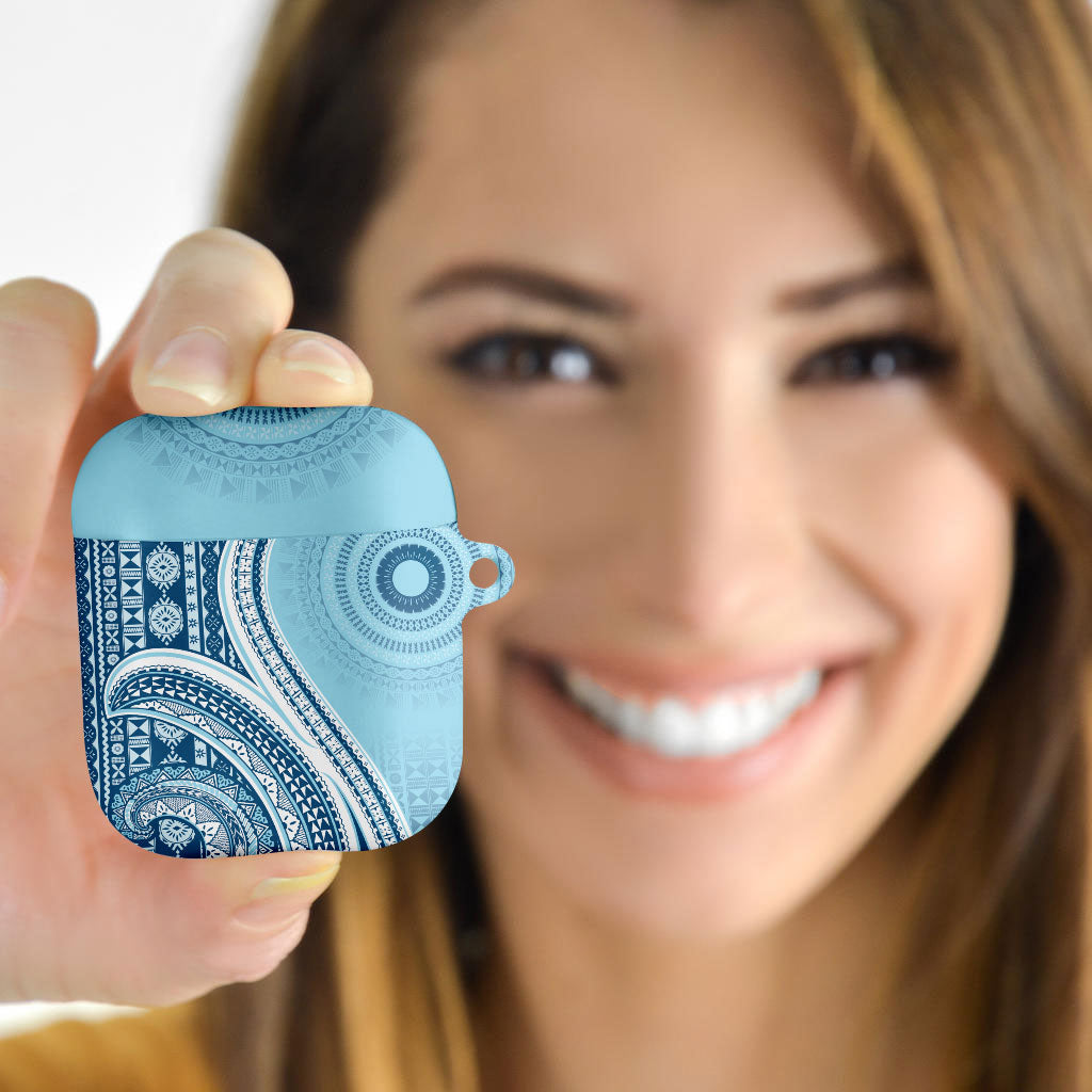 Bula Fiji Vintage Tapa AirPods Case Kaivity Masi Wave Motifs - Turquoise LT7 - Polynesian Pride