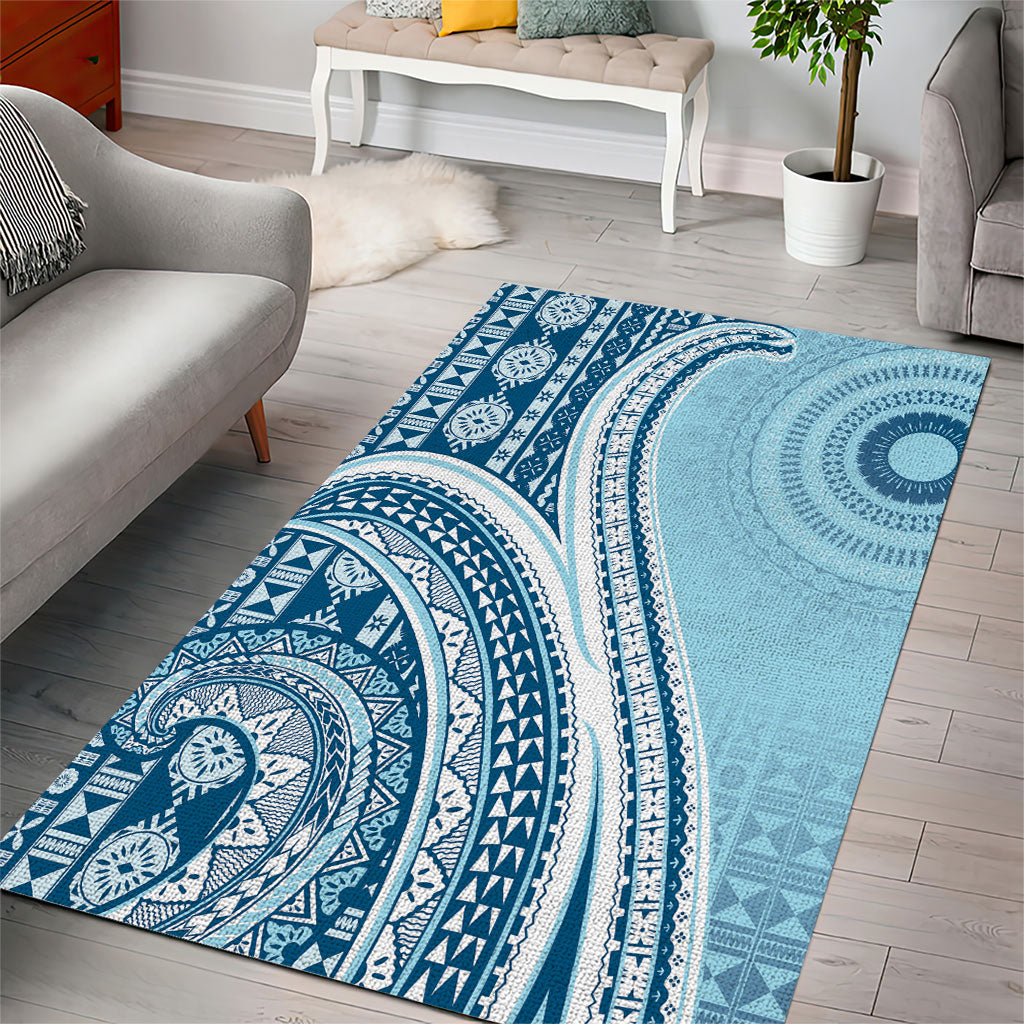 Bula Fiji Vintage Tapa Area Rug Kaivity Masi Wave Motifs - Turquoise LT7 - Polynesian Pride