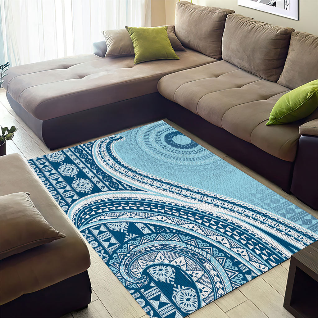 Bula Fiji Vintage Tapa Area Rug Kaivity Masi Wave Motifs - Turquoise LT7 - Polynesian Pride