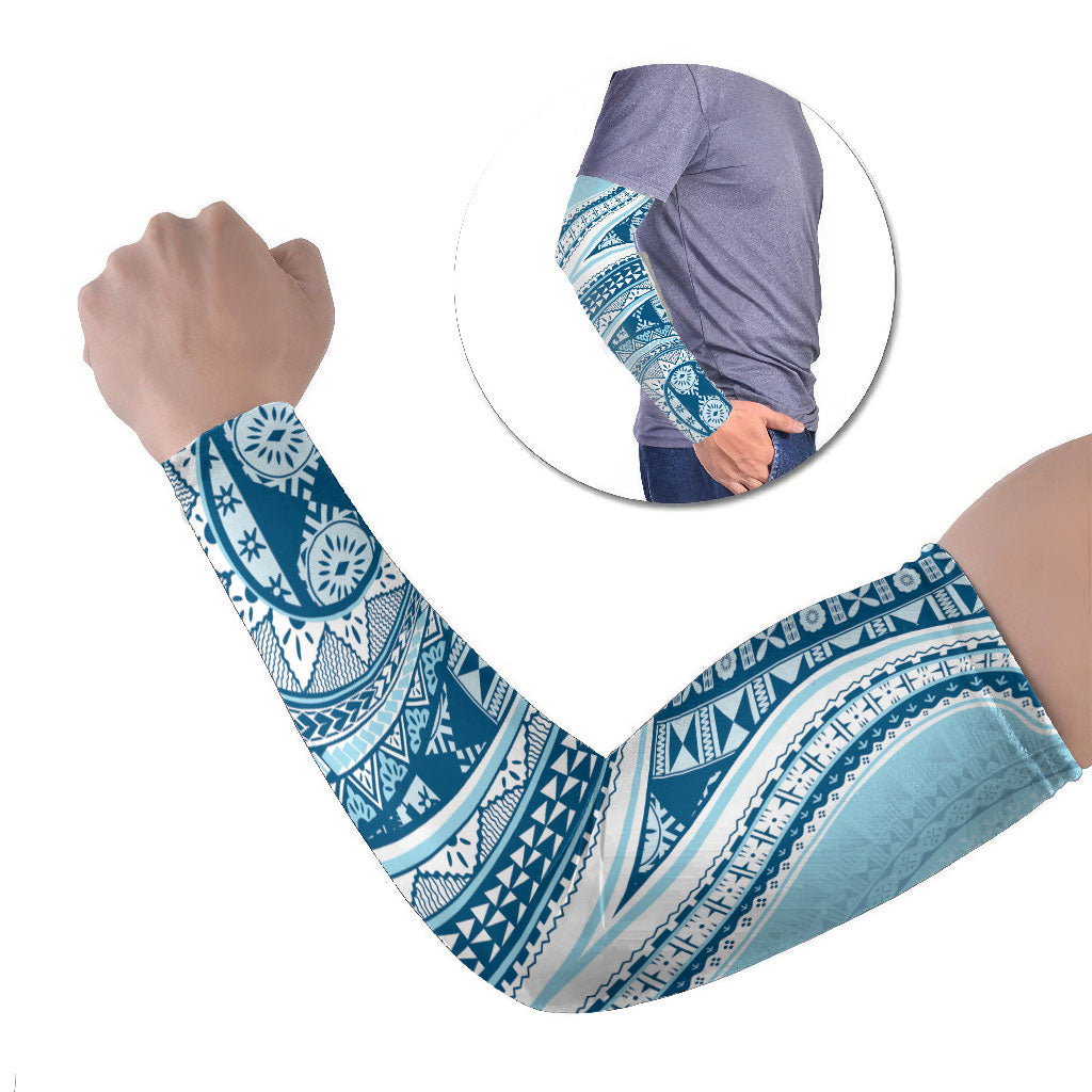 Bula Fiji Vintage Tapa Arm Sleeves Kaivity Masi Wave Motifs - Turquoise LT7 Set of 2 Turquoise - Polynesian Pride