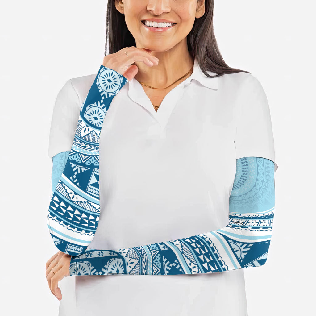 Bula Fiji Vintage Tapa Arm Sleeves Kaivity Masi Wave Motifs - Turquoise LT7 - Polynesian Pride