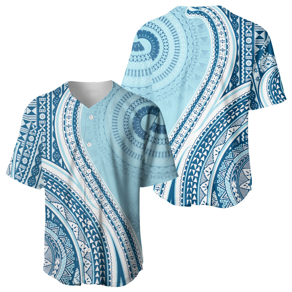 Bula Fiji Vintage Tapa Baseball Jersey Kaivity Masi Wave Motifs - Turquoise LT7 - Polynesian Pride