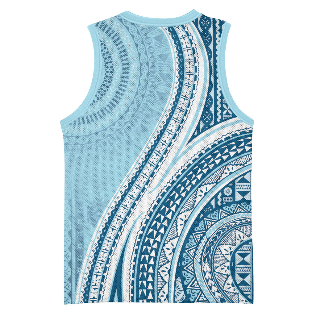 Bula Fiji Vintage Tapa Basketball Jersey Kaivity Masi Wave Motifs - Turquoise LT7 - Polynesian Pride