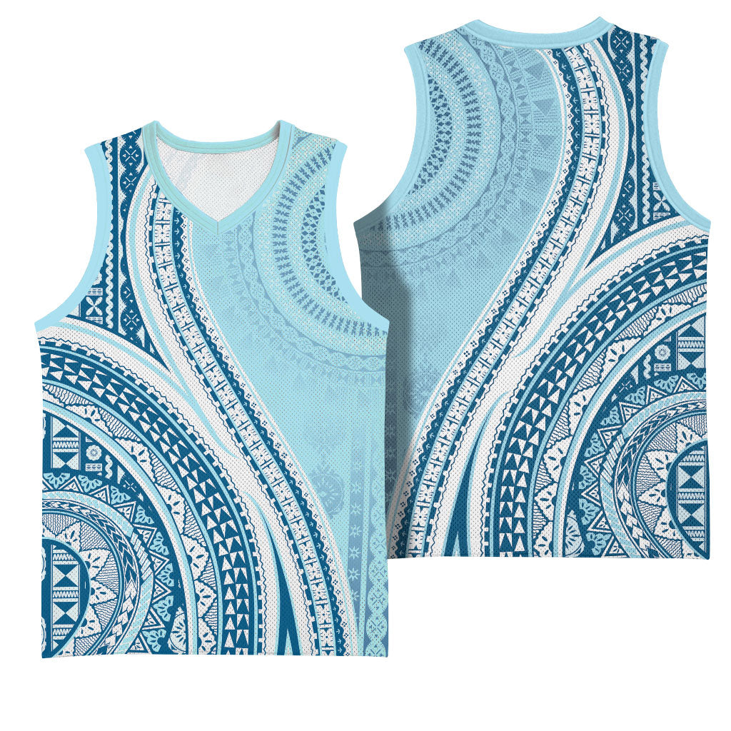 Bula Fiji Vintage Tapa Basketball Jersey Kaivity Masi Wave Motifs - Turquoise LT7 - Polynesian Pride