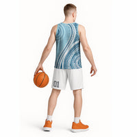 Bula Fiji Vintage Tapa Basketball Jersey Kaivity Masi Wave Motifs - Turquoise LT7 - Polynesian Pride