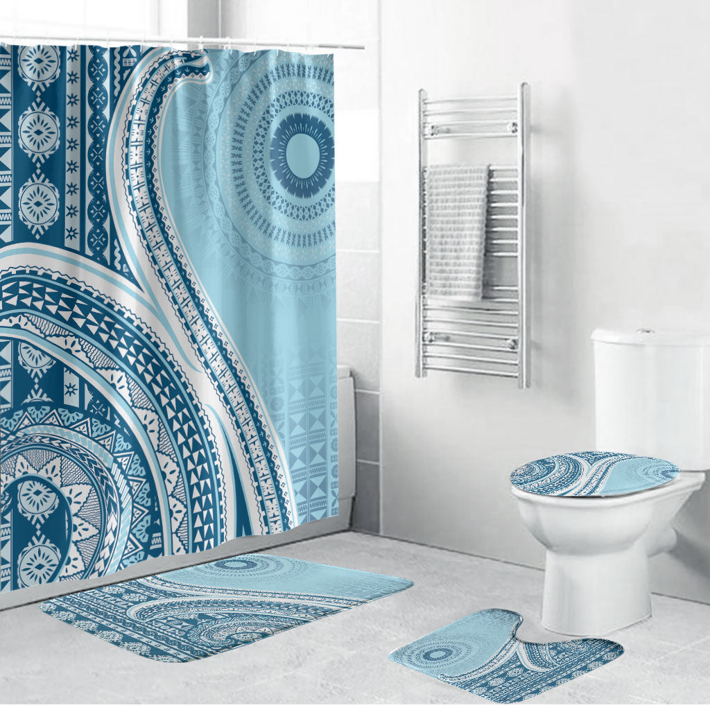 Bula Fiji Vintage Tapa Bathroom Set Kaivity Masi Wave Motifs - Turquoise LT7 Bathroom Set (4 pcs) Turquoise - Polynesian Pride