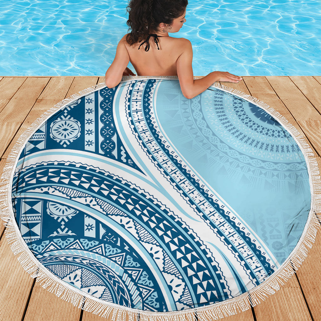 Bula Fiji Vintage Tapa Beach Blanket Kaivity Masi Wave Motifs - Turquoise LT7 - Polynesian Pride