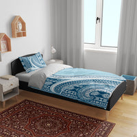 Bula Fiji Vintage Tapa Bedding Set Kaivity Masi Wave Motifs - Turquoise LT7 - Polynesian Pride