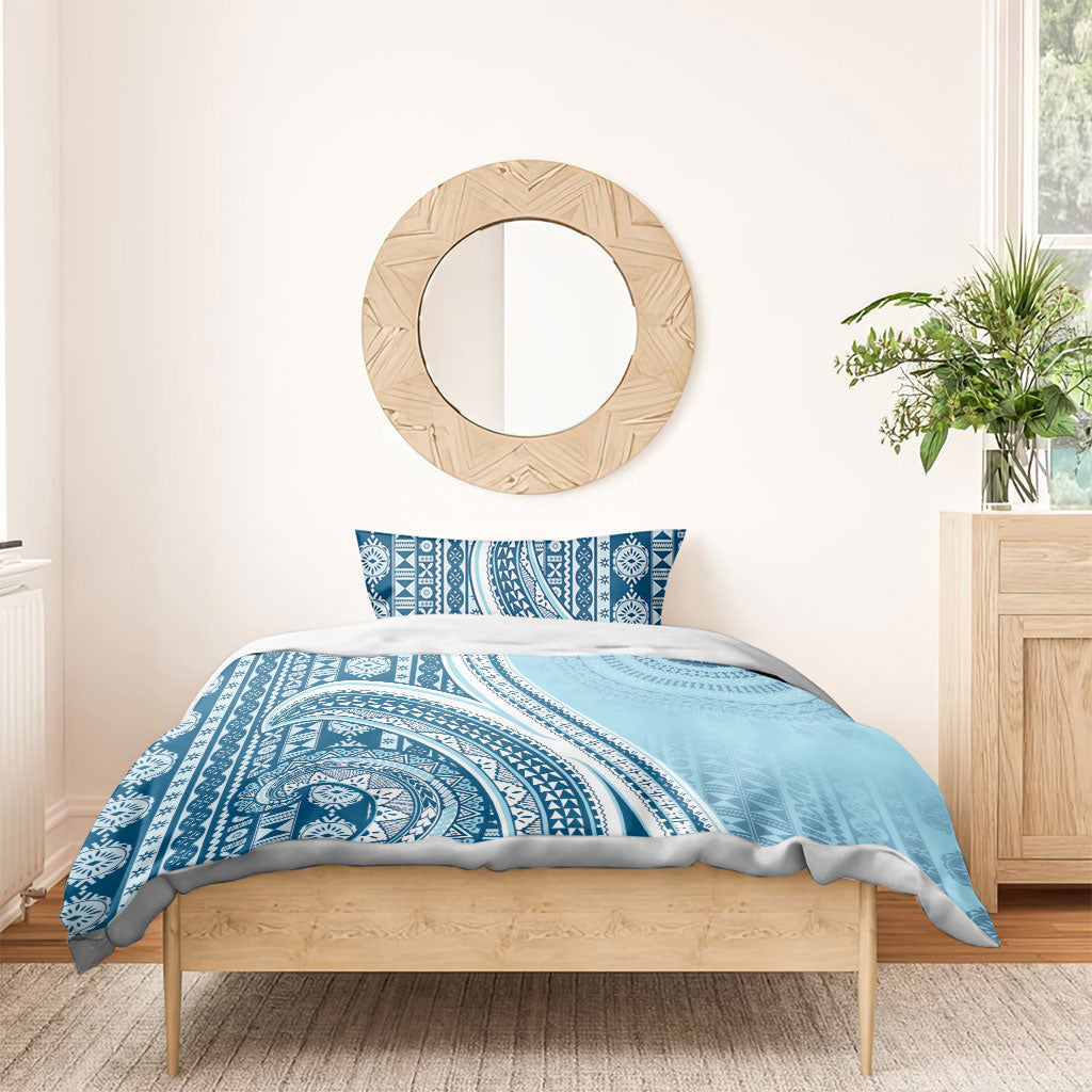 Bula Fiji Vintage Tapa Bedding Set Kaivity Masi Wave Motifs - Turquoise LT7 - Polynesian Pride