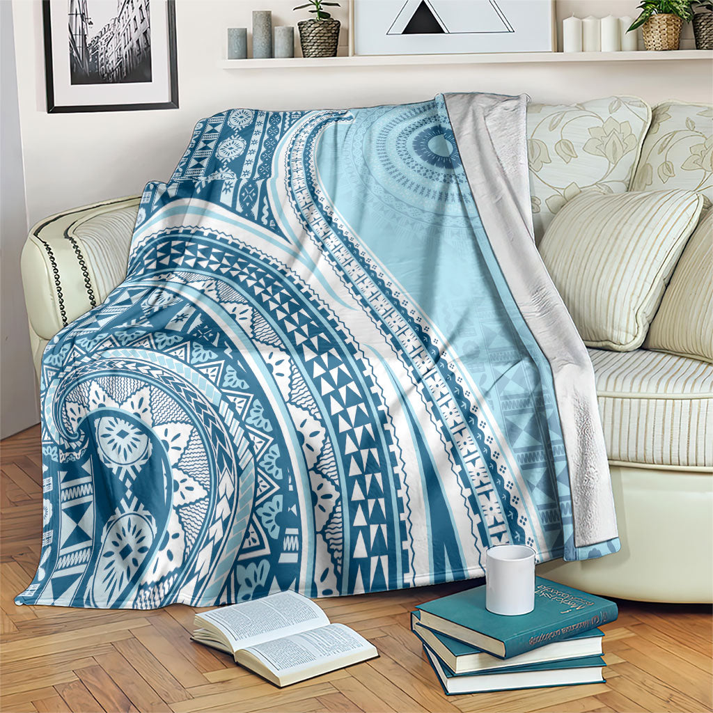 Bula Fiji Vintage Tapa Blanket Kaivity Masi Wave Motifs - Turquoise