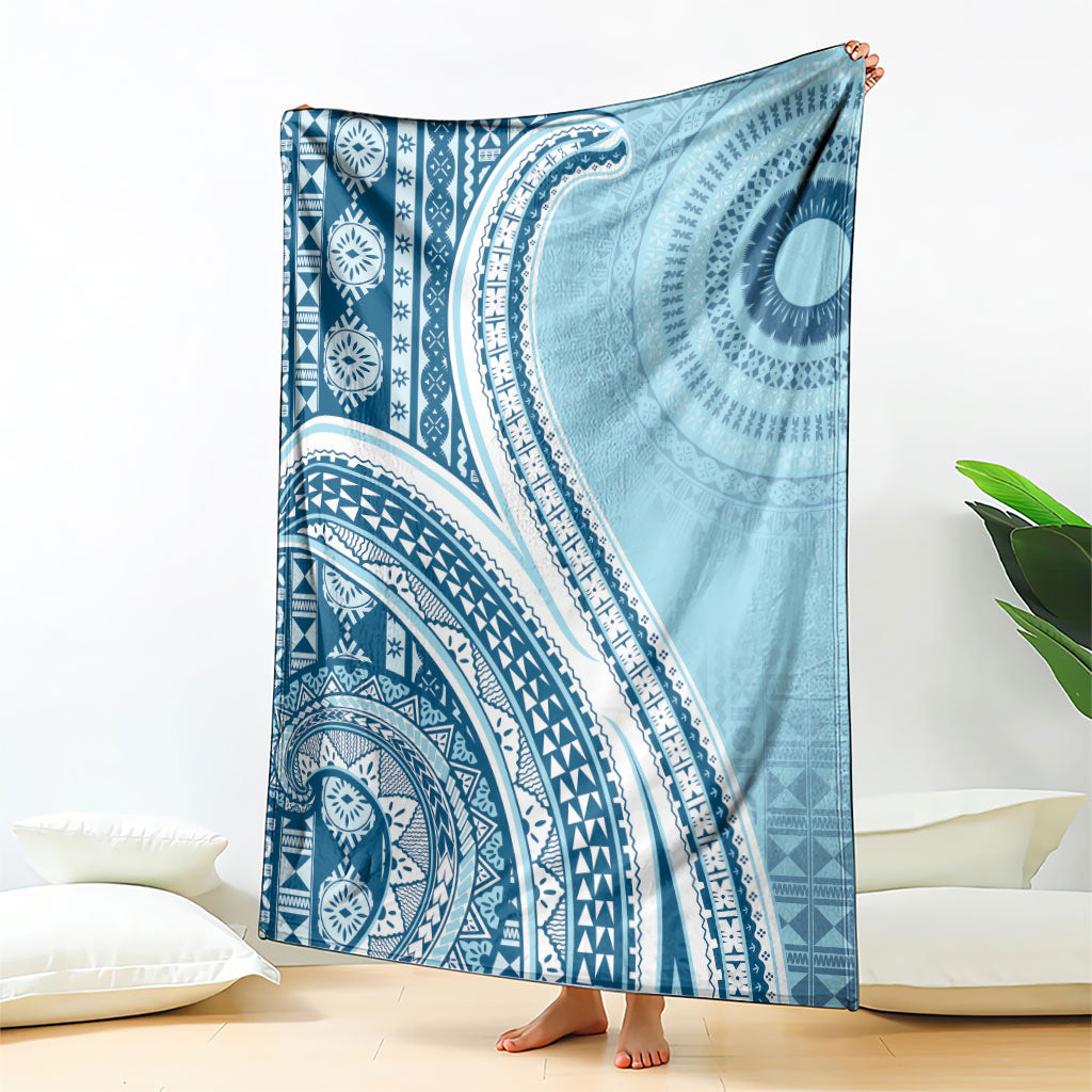 Bula Fiji Vintage Tapa Blanket Kaivity Masi Wave Motifs - Turquoise