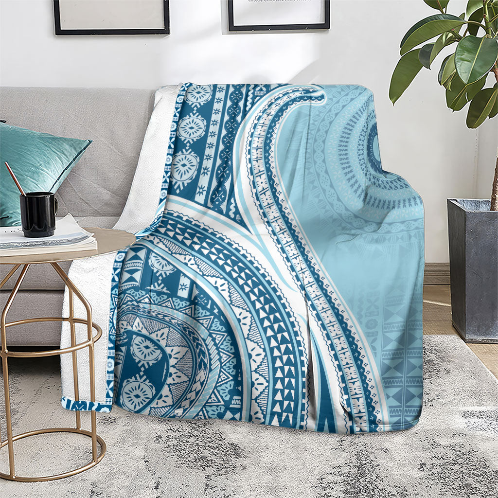 Bula Fiji Vintage Tapa Blanket Kaivity Masi Wave Motifs - Turquoise