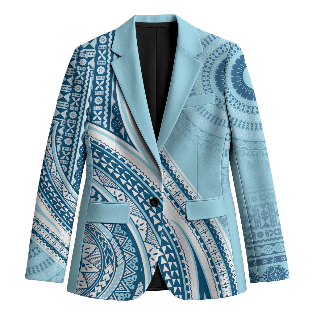 Bula Fiji Vintage Tapa Blazer Kaivity Masi Wave Motifs - Turquoise