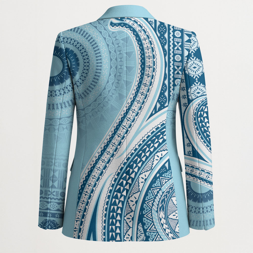 Bula Fiji Vintage Tapa Blazer Kaivity Masi Wave Motifs - Turquoise LT7 - Polynesian Pride