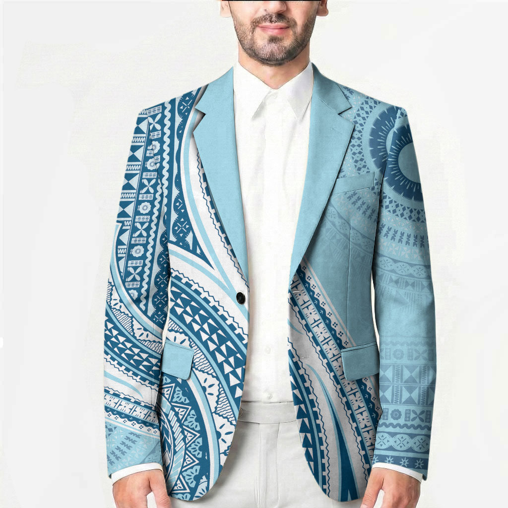 Bula Fiji Vintage Tapa Blazer Kaivity Masi Wave Motifs - Turquoise LT7 - Polynesian Pride
