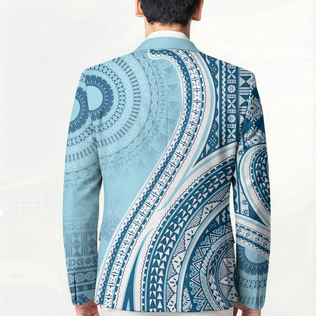 Bula Fiji Vintage Tapa Blazer Kaivity Masi Wave Motifs - Turquoise LT7 - Polynesian Pride