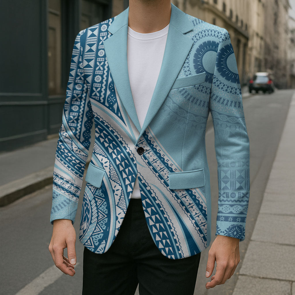 Bula Fiji Vintage Tapa Blazer Kaivity Masi Wave Motifs - Turquoise LT7 - Polynesian Pride