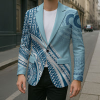Bula Fiji Vintage Tapa Blazer Kaivity Masi Wave Motifs - Turquoise LT7 - Polynesian Pride