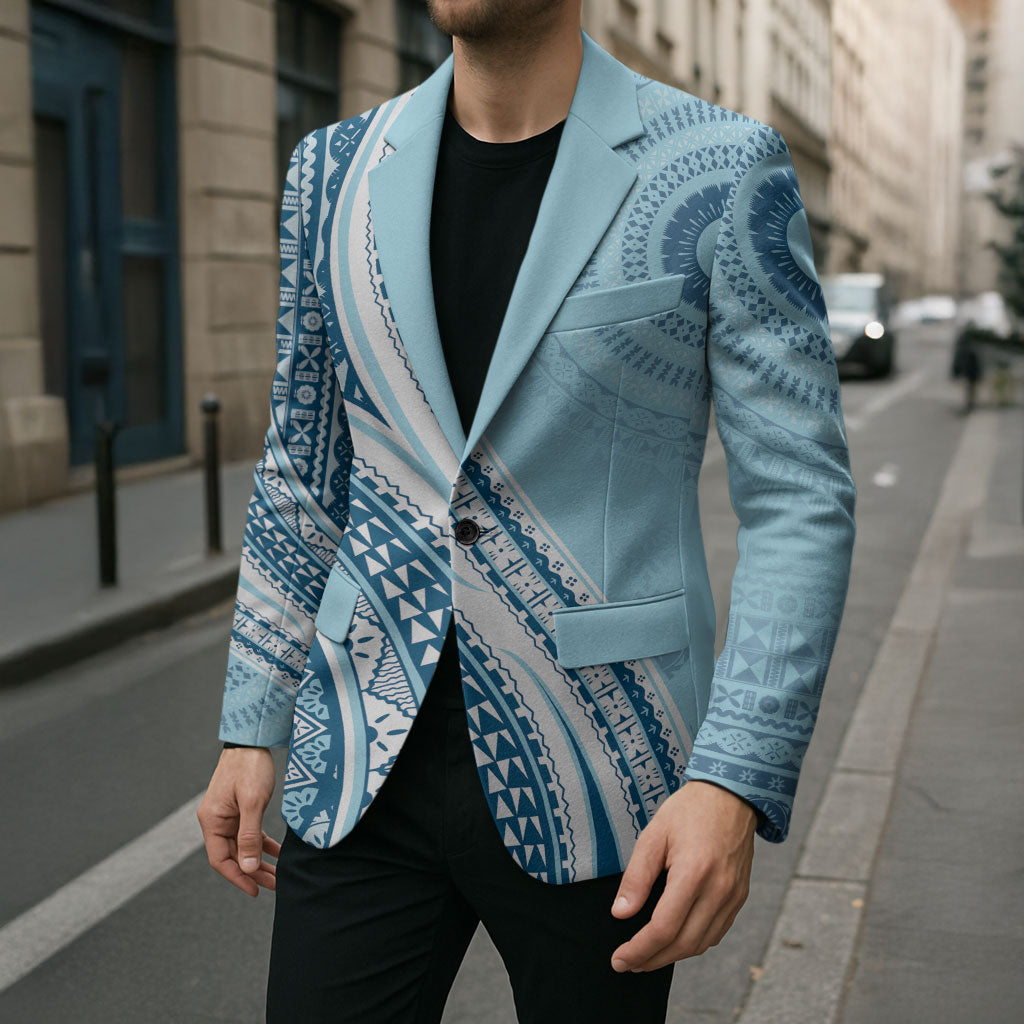 Bula Fiji Vintage Tapa Blazer Kaivity Masi Wave Motifs - Turquoise LT7 - Polynesian Pride