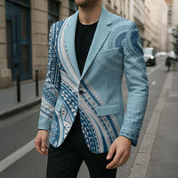 Bula Fiji Vintage Tapa Blazer Kaivity Masi Wave Motifs - Turquoise LT7 - Polynesian Pride