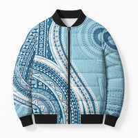 Bula Fiji Vintage Tapa Bomber Puffer Jacket Kaivity Masi Wave Motifs - Turquoise