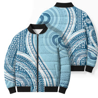 Bula Fiji Vintage Tapa Bomber Puffer Jacket Kaivity Masi Wave Motifs - Turquoise