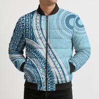 Bula Fiji Vintage Tapa Bomber Puffer Jacket Kaivity Masi Wave Motifs - Turquoise