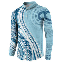 Bula Fiji Vintage Tapa Button Sweatshirt Kaivity Masi Wave Motifs - Turquoise LT7 - Polynesian Pride