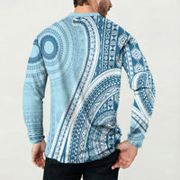 Bula Fiji Vintage Tapa Button Sweatshirt Kaivity Masi Wave Motifs - Turquoise LT7 - Polynesian Pride