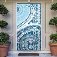 Bula Fiji Vintage Tapa Door Cover Kaivity Masi Wave Motifs - Turquoise LT7 Turquoise - Polynesian Pride