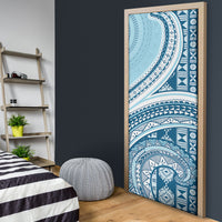 Bula Fiji Vintage Tapa Door Cover Kaivity Masi Wave Motifs - Turquoise LT7 - Polynesian Pride