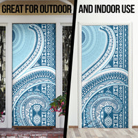 Bula Fiji Vintage Tapa Door Cover Kaivity Masi Wave Motifs - Turquoise LT7 - Polynesian Pride