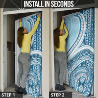 Bula Fiji Vintage Tapa Door Cover Kaivity Masi Wave Motifs - Turquoise LT7 - Polynesian Pride