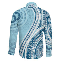 Bula Fiji Vintage Tapa Family Matching Off The Shoulder Long Sleeve Dress and Hawaiian Shirt Kaivity Masi Wave Motifs - Turquoise