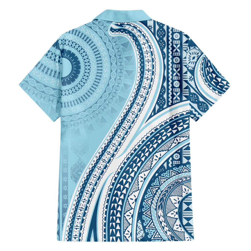Bula Fiji Vintage Tapa Family Matching Off Shoulder Maxi Dress and Hawaiian Shirt Kaivity Masi Wave Motifs - Turquoise