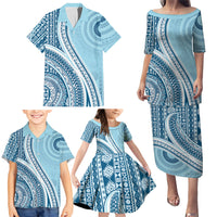 Bula Fiji Vintage Tapa Family Matching Puletasi and Hawaiian Shirt Kaivity Masi Wave Motifs - Turquoise