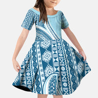 Bula Fiji Vintage Tapa Family Matching Tank Maxi Dress and Hawaiian Shirt Kaivity Masi Wave Motifs - Turquoise