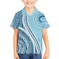 Bula Fiji Vintage Tapa Family Matching Tank Maxi Dress and Hawaiian Shirt Kaivity Masi Wave Motifs - Turquoise