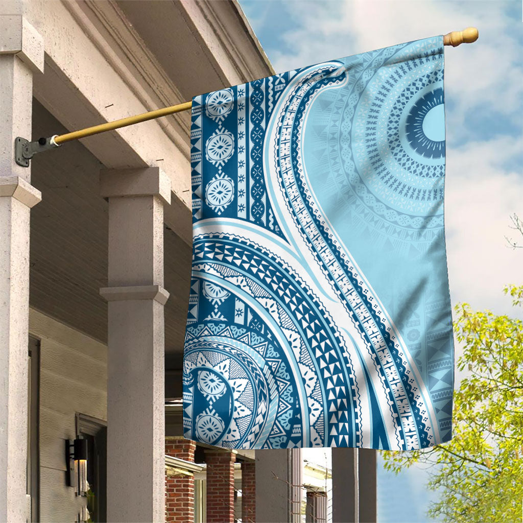 Bula Fiji Vintage Tapa Garden Flag Kaivity Masi Wave Motifs - Turquoise