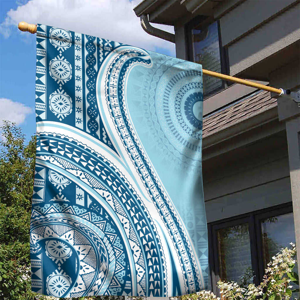 Bula Fiji Vintage Tapa Garden Flag Kaivity Masi Wave Motifs - Turquoise LT7 - Polynesian Pride
