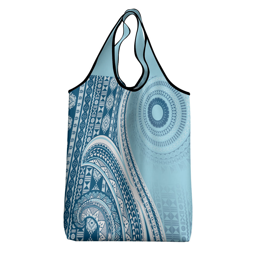 Bula Fiji Vintage Tapa Grocery Bag Kaivity Masi Wave Motifs - Turquoise LT7 - Polynesian Pride