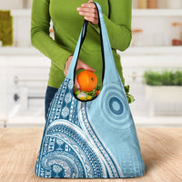 Bula Fiji Vintage Tapa Grocery Bag Kaivity Masi Wave Motifs - Turquoise LT7 - Polynesian Pride