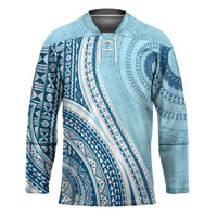 Bula Fiji Vintage Tapa Hockey Jersey Kaivity Masi Wave Motifs - Turquoise LT7 Unisex Turquoise - Polynesian Pride