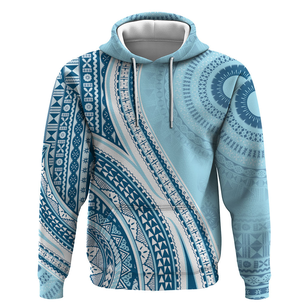 Bula Fiji Vintage Tapa Hoodie Kaivity Masi Wave Motifs - Turquoise
