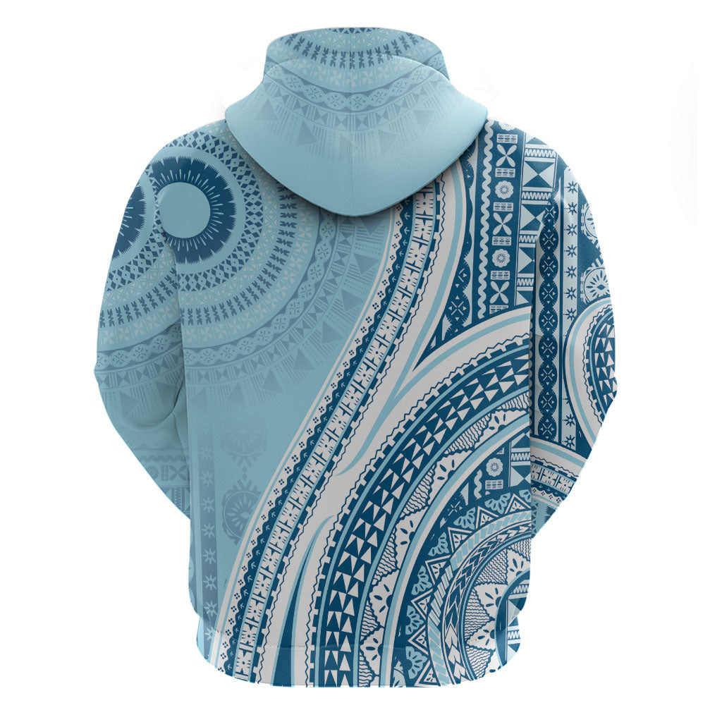 Bula Fiji Vintage Tapa Hoodie Kaivity Masi Wave Motifs - Turquoise LT7 - Polynesian Pride