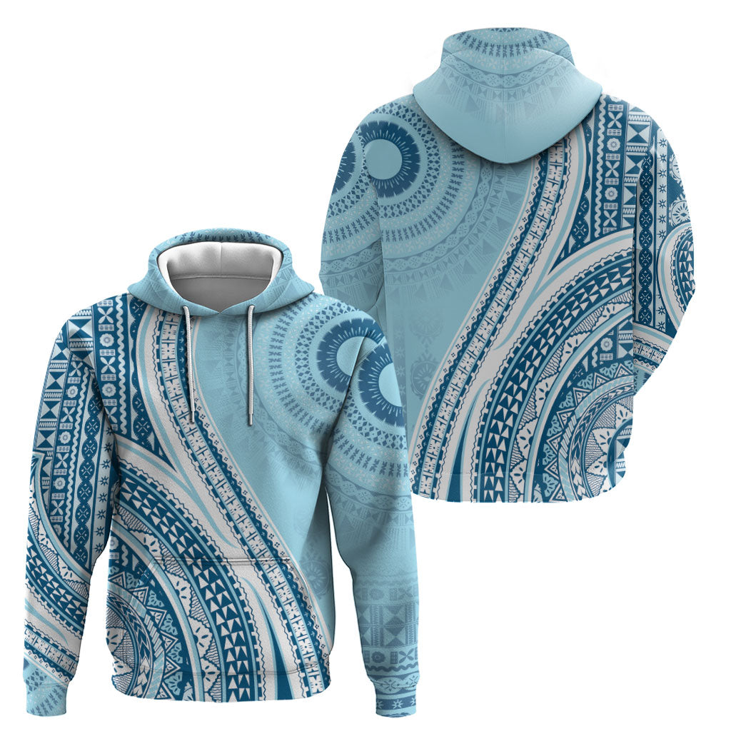 Bula Fiji Vintage Tapa Hoodie Kaivity Masi Wave Motifs - Turquoise LT7 - Polynesian Pride