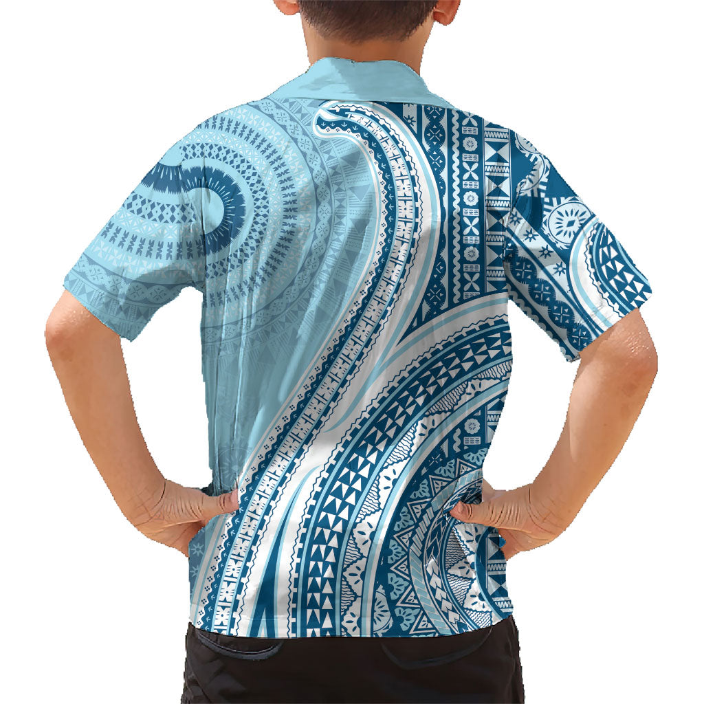 Bula Fiji Vintage Tapa Kid Hawaiian Shirt Kaivity Masi Wave Motifs - Turquoise LT7 - Polynesian Pride
