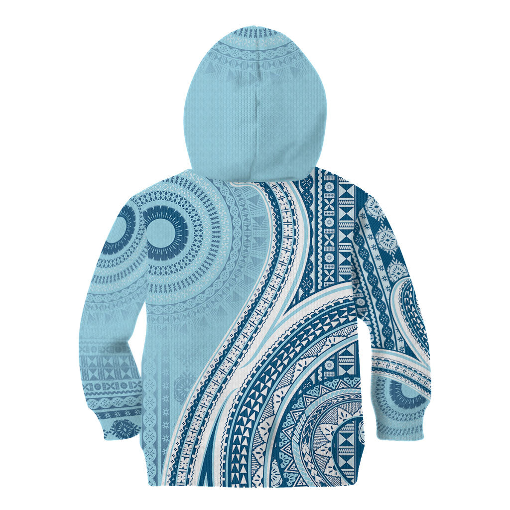 Bula Fiji Vintage Tapa Kid Hoodie Kaivity Masi Wave Motifs - Turquoise LT7 - Polynesian Pride