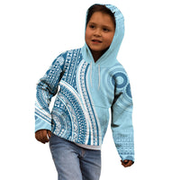 Bula Fiji Vintage Tapa Kid Hoodie Kaivity Masi Wave Motifs - Turquoise LT7 - Polynesian Pride