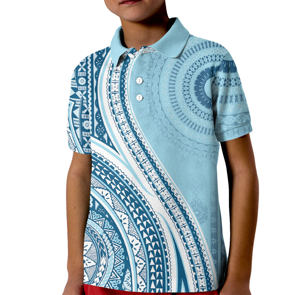 Bula Fiji Vintage Tapa Kid Polo Shirt Kaivity Masi Wave Motifs - Turquoise LT7 Kid Turquoise - Polynesian Pride